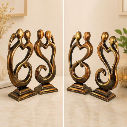 Niharika Collections Handmade Clay Terracotta Abstract Sculpture | Home Décor & Gift | Cultural Art | Love Couple Idol (Sunset Gold Color, Set of 2)