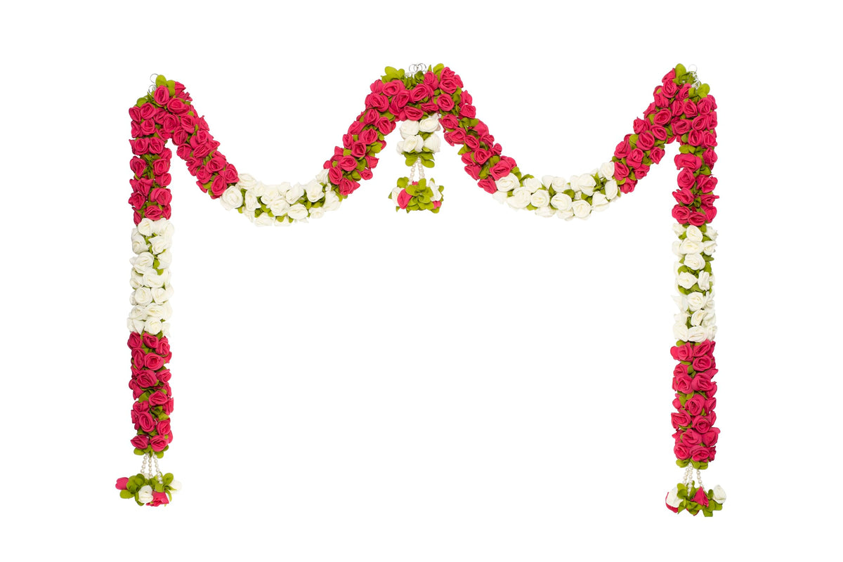 Toran for Main Door Entrance, Bandarwal for Festival, Pooja Mandir & Wedding, (42 inches x 30 inches) Handmade Traditional Flower Hanging for Home & Office Decor (Pink & White)
