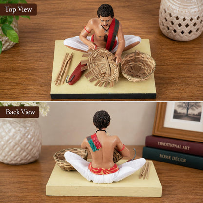 Niharika Collections Krishnanagar Handmade Clay Gift & Décor | Prime- Sitting Human Figure Miniature Idol - Basket Maker