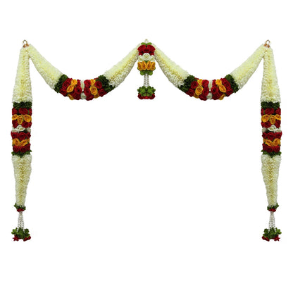 Toran for Main Door Entrance, Bandarwal for Festival, Pooja Mandir & Wedding, Handmade Traditional Flower Hanging for Home & Office Decor (White)
