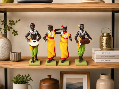 Niharika Collections Krishnanagar Handmade Clay Tribal Dance Group Idol | Terracotta Folk Human Figurines | Traditional Home Decor & Gift Showpiece | Set of 4