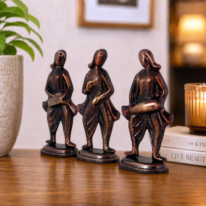 Niharika Collections Handmade Clay Terracotta Abstract Sculpture | Home Décor & Gift | Cultural Art | Musical Group Idol (Bronze Color, Set of 3)