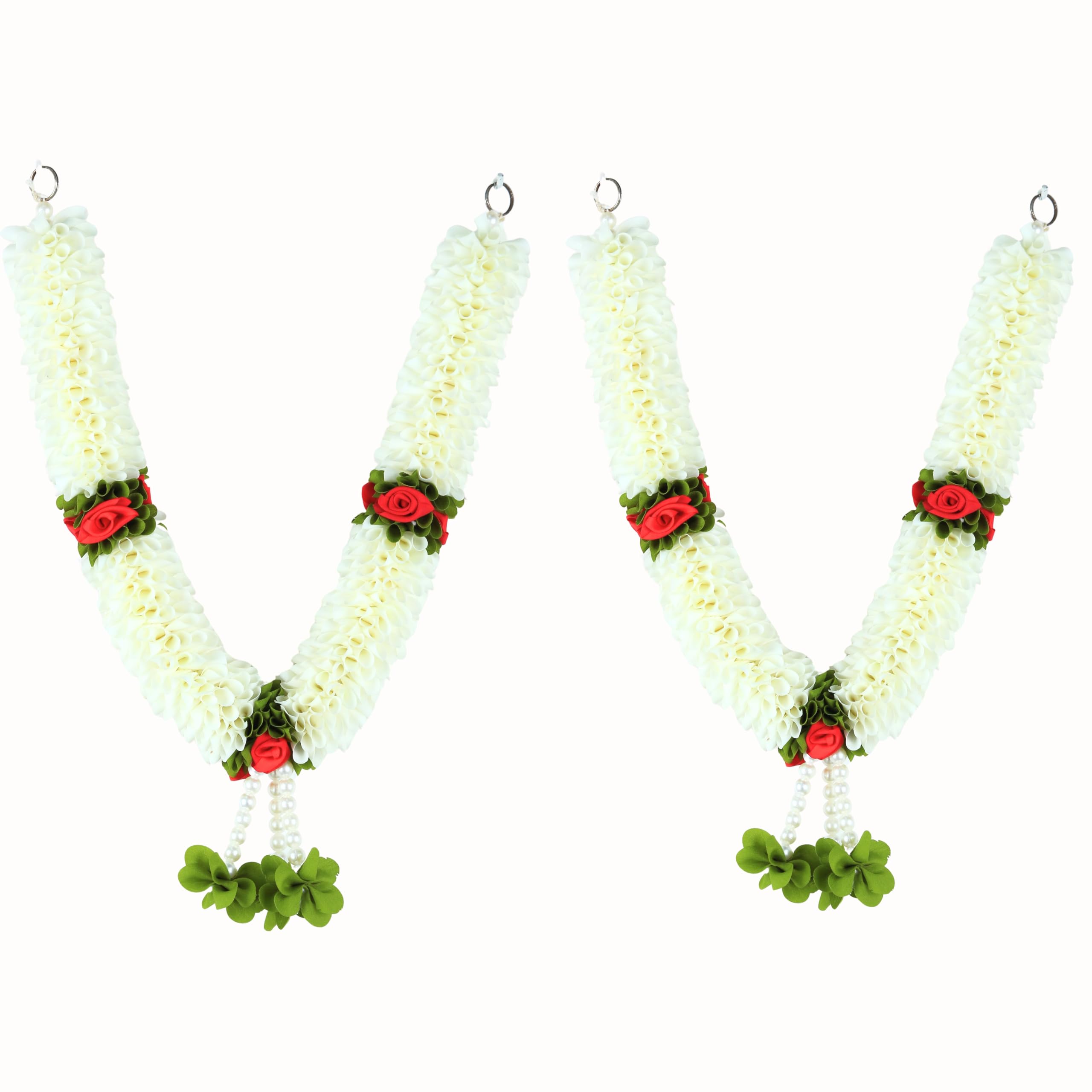 Handcrafted Artificial Flower Garland, 20 Inches Garland for Photo Frame, God Idol, Home Décor, Ugadi, Sankranti, Varalakshmi, Diwali, Navaratri & Wedding (White,Pack of 2)