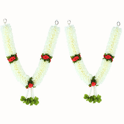 Handcrafted Artificial Flower Garland, 20 Inches Garland for Photo Frame, God Idol, Home Décor, Ugadi, Sankranti, Varalakshmi, Diwali, Navaratri & Wedding (White,Pack of 2)