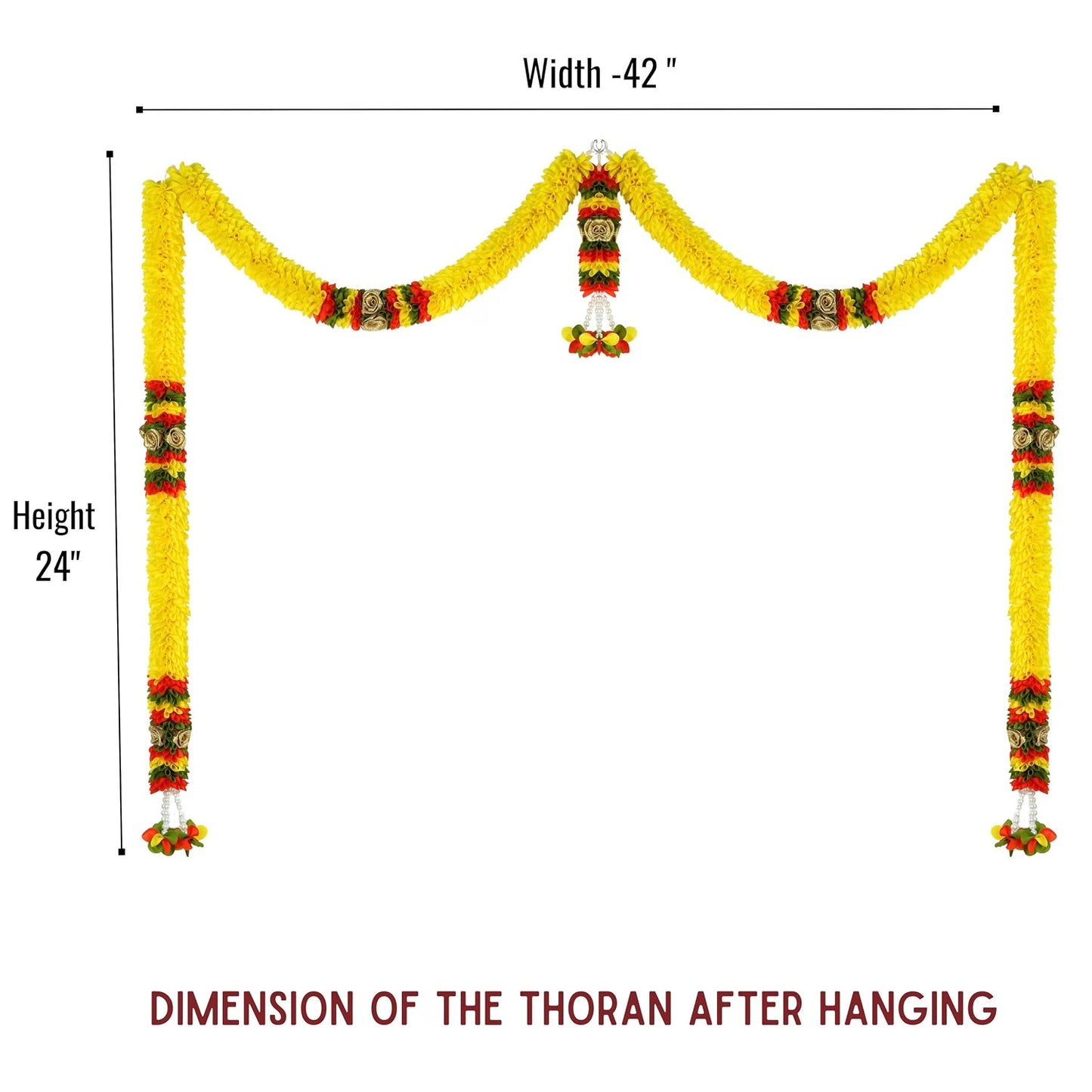 Toran for Main Door Entrance, Bandarwal for Festival, Pooja Mandir & Wedding, Handmade Traditional Flower Hanging for Home & Office Decor (42 inches 24 inches) Yellow