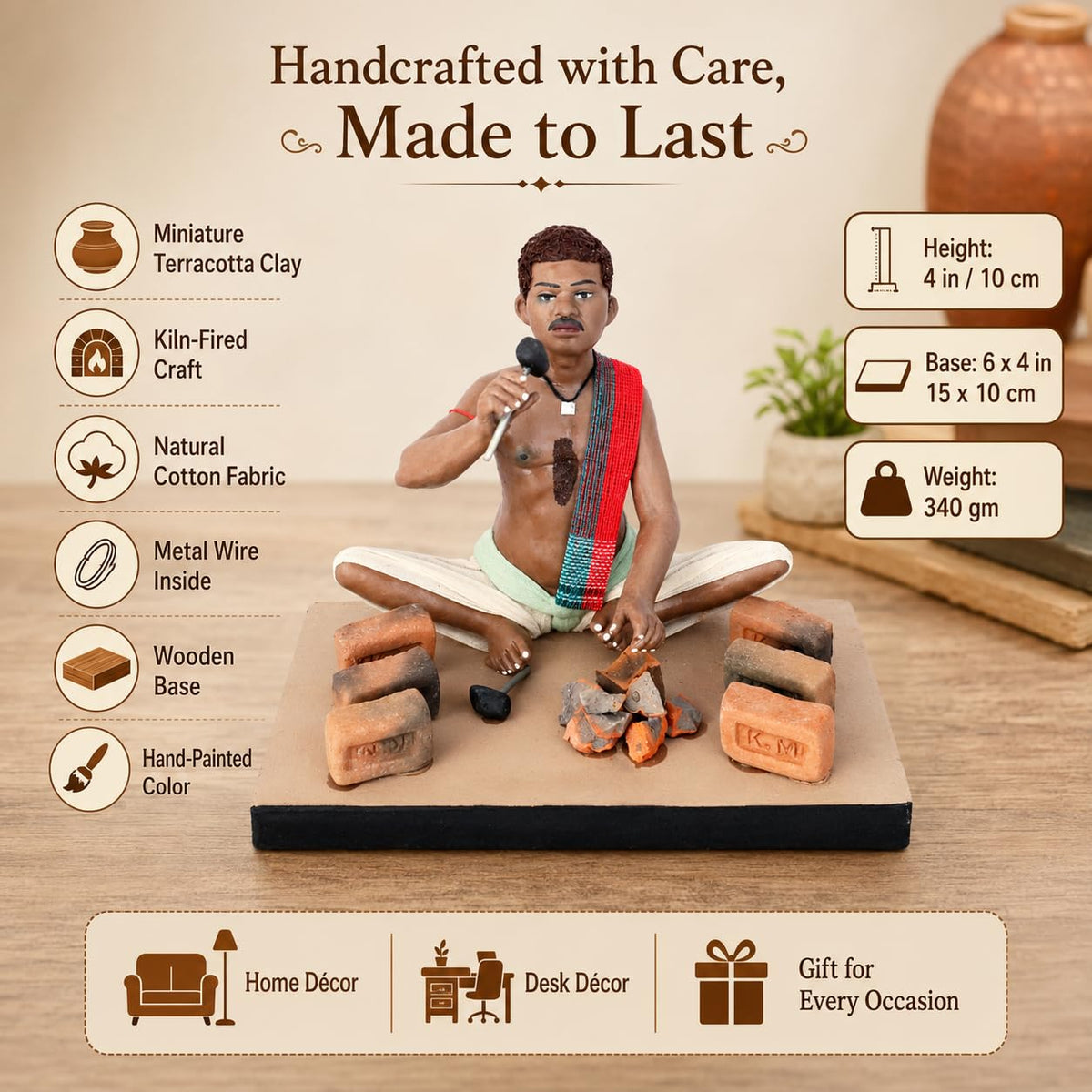 Niharika Collections Krishnanagar Handmade Clay Gift & Décor | Standard- Sitting Human Figure Miniature Idol - Brick Breaker