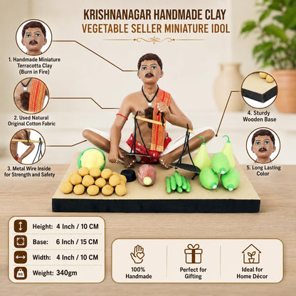 Niharika Collections Krishnanagar Handmade Terracotta Clay Idol, Vegetable Seller Figurine, Sitting Human Figure Miniature, Traditional Indian Art Home Décor, Golu Display & Gifting, 15 x 10 x 10 cm