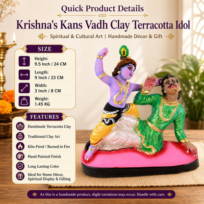 Niharika Collections Krishna's Kans Vadh Clay Terracotta Idol | Spiritual & Cultural Art | Handmade Décor & Gift