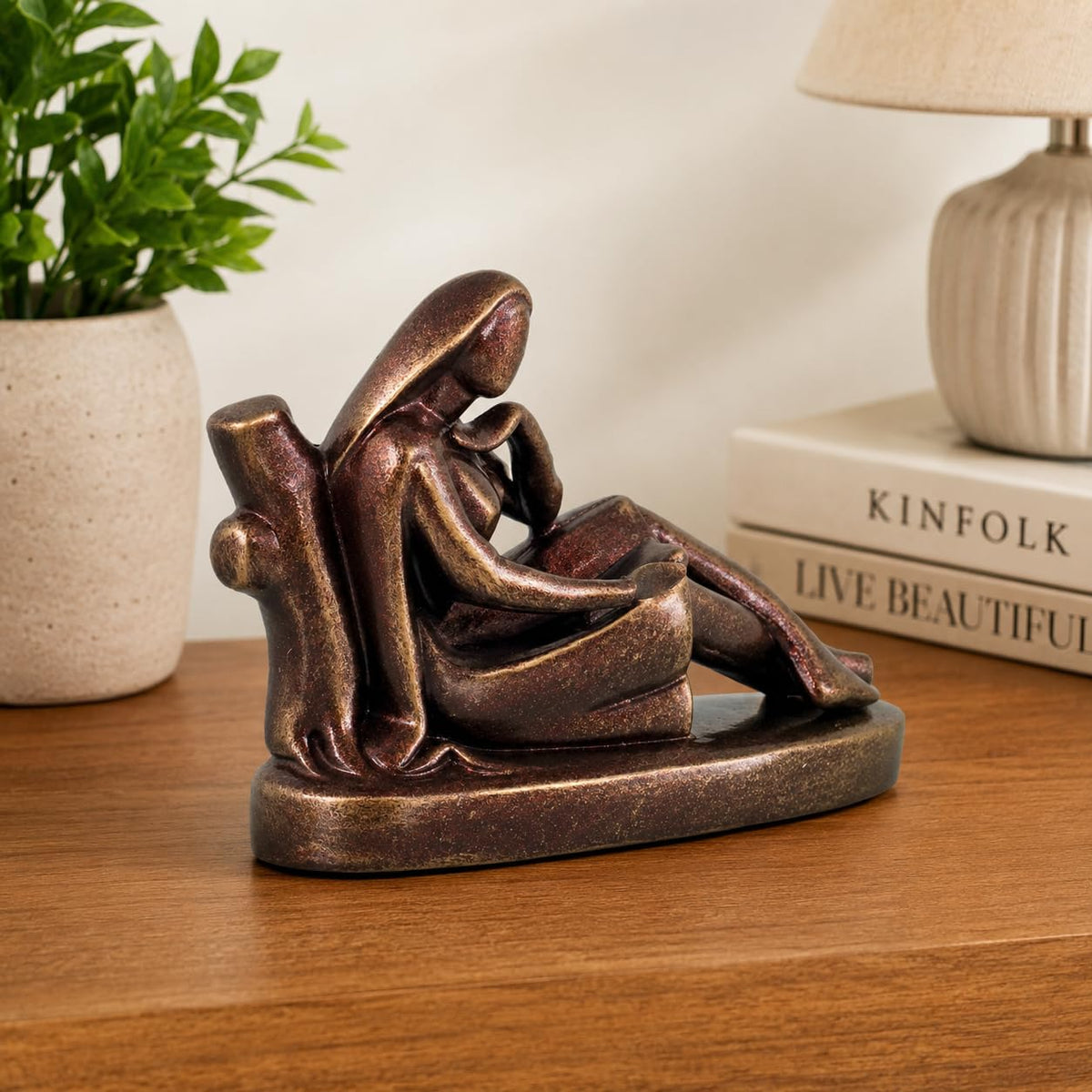 Niharika Collections Handmade Clay Terracotta Abstract Sculpture | Home Décor & Gift | Cultural Art | Reader Leaning on Tree Idol