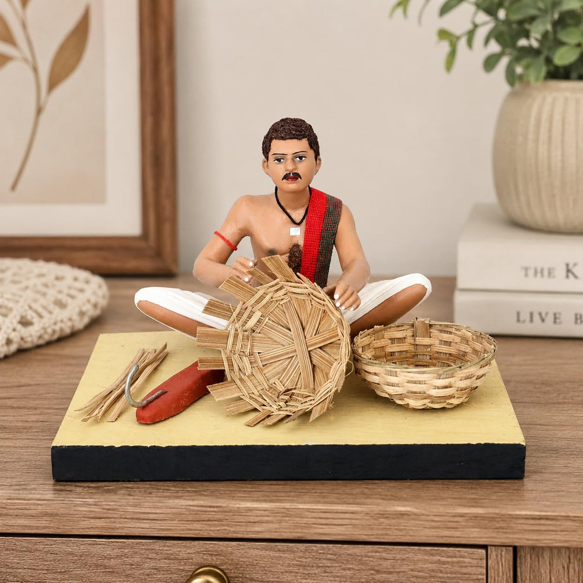 Niharika Collections Krishnanagar Handmade Clay Gift & Décor | Prime- Sitting Human Figure Miniature Idol - Basket Maker