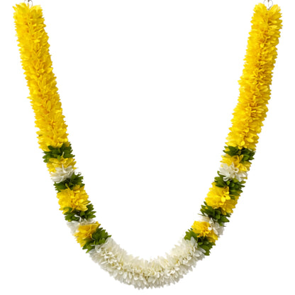 Flower Garland for Pooja Mandir Decoration, 40 Inches Hanging Mala for Photo Frame, Haar Mala for God Idols, Photo Frames of Loved Ones, Ancestors, Pitra & Pooja Room Décor (Yellow)