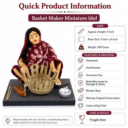 Niharika Collections Krishnanagar Handmade Terracotta Clay Woman Basket Maker Miniature Idol Basic | Traditional Indian Home Decor, Golu Display and Gifting