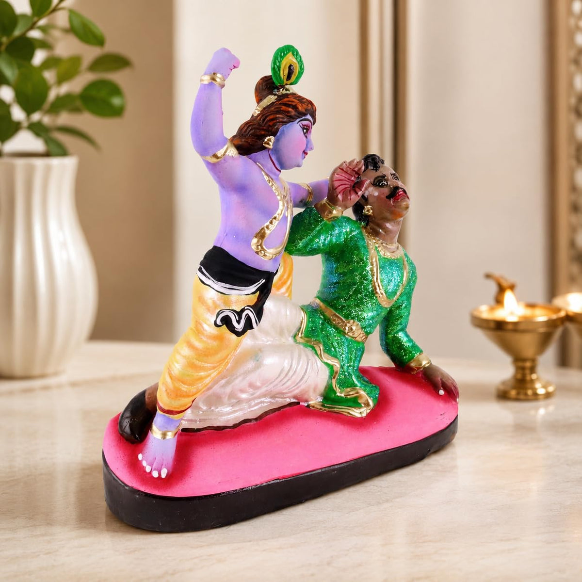 Niharika Collections Krishna's Kans Vadh Clay Terracotta Idol | Spiritual & Cultural Art | Handmade Décor & Gift