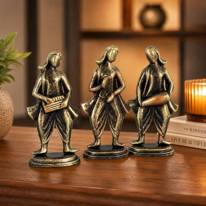 Niharika Collections Handmade Clay Terracotta Abstract Sculpture | Home Décor & Gift | Cultural Art | Musical Group Idol (Golden Color, Set of 3)