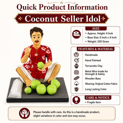 Niharika Collections Krishnanagar Handmade Clay Gift & Décor | Basic- Sitting Human Figure Miniature Idol - Coconut Seller