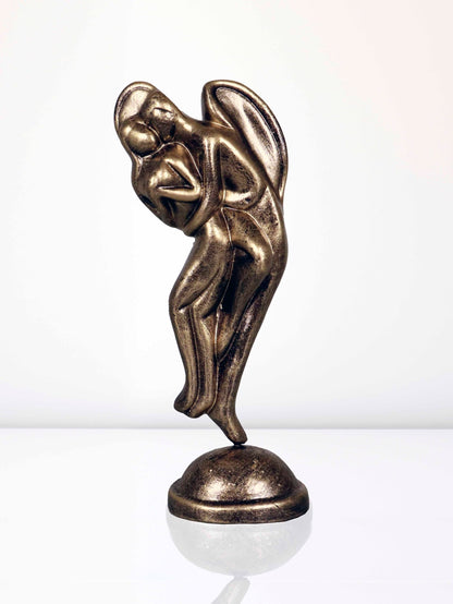 Niharika Collections Handmade Clay Terracotta Abstract Sculpture Love Angels Couple Idol for Gifts and Décor (Metallic Golden)