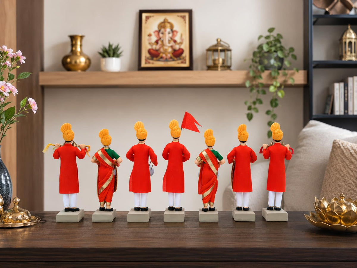 Niharika Collections Handmade Clay Terracotta | GANPATI VISARJAN Band – Set of 7 | Musical Miniature Idols