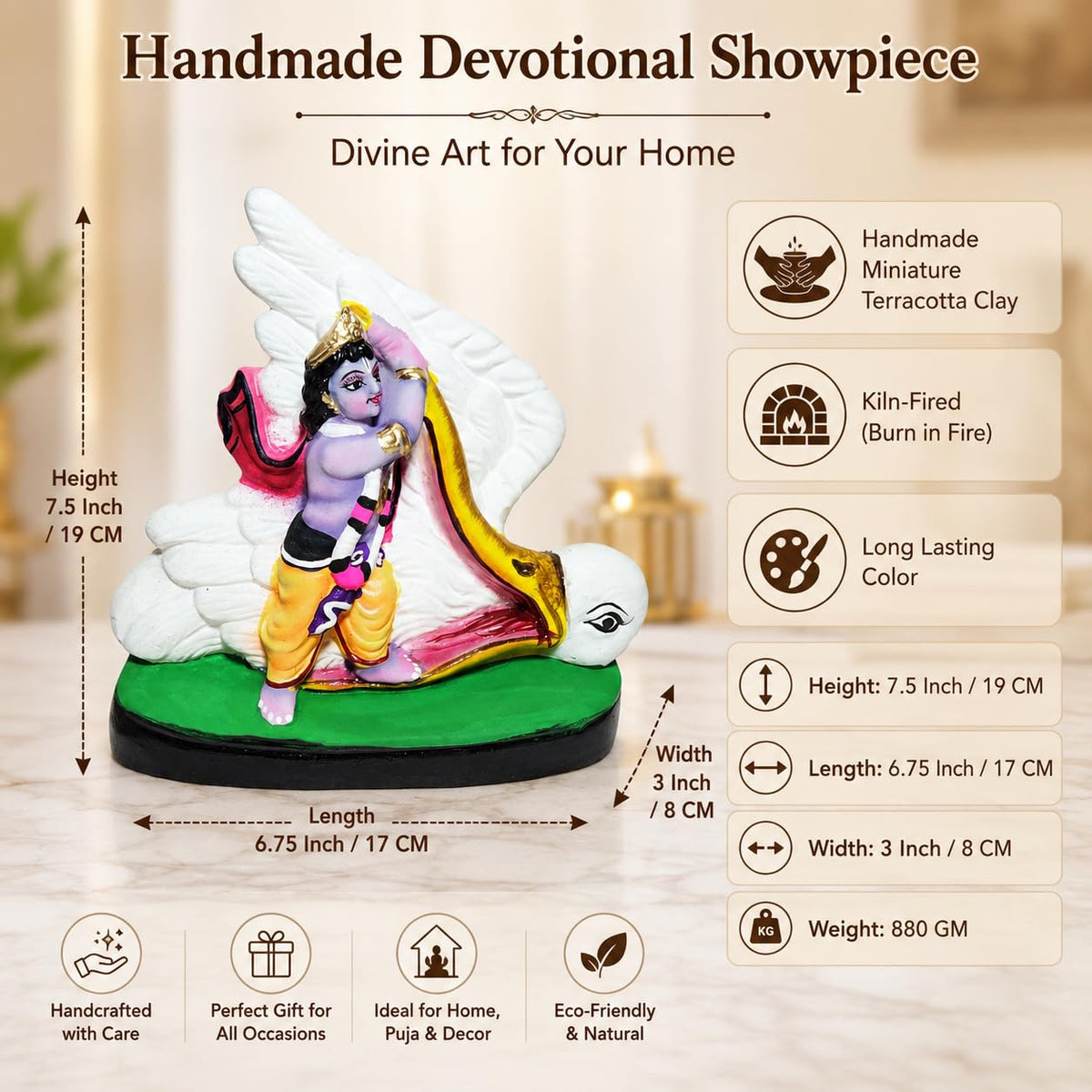Niharika Collections Krishna's Bakasur Vadh Clay Terracotta Idol | Cultural and Spiritual Art | Handmade Décor