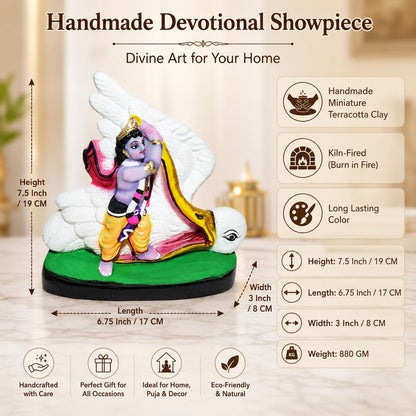 Niharika Collections Krishna's Bakasur Vadh Clay Terracotta Idol | Cultural and Spiritual Art | Handmade Décor