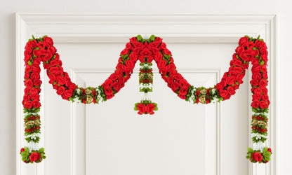 Toran for Main Door Entrance, Bandarwal for Festival, Pooja Mandir & Wedding, Handmade Traditional Flower Hanging for Home & Office Decor (42 inches 18 inches) Red