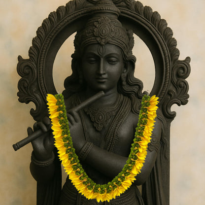 Artificial Champa Flower Garland for Decoration, Golden Yellow Floral Mala for God Idols, Photo Frames, Pooja, Mandir, Wedding & Festive Home Décor
