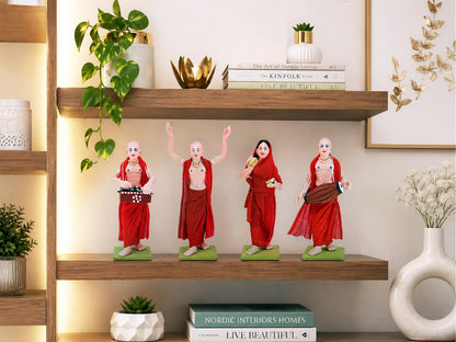 Niharika Collections Handmade Terracotta ISKCON Nagar Kirtan Idol Set | 6 Inch Clay Devotional Figurines with Fabric Dress for Mandir Decor and Gifting