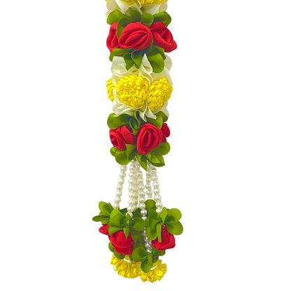 Yellow & Red Hanging Artificial Flower Toran for Main Door Entrance, Reusable Thoran for Pooja Mandir, Living Room & Home Décor, Bandarwal for Festival Decoration (56x33 inch)
