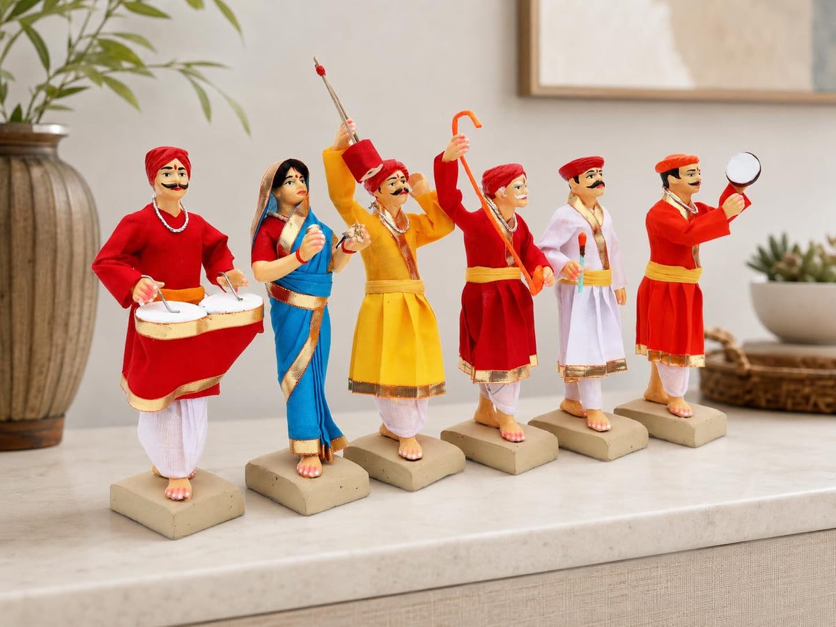 Niharika Collections Handmade Clay Terracotta | GONDHALI Folk Team – Set of 6 | Traditional Folk Art Miniature Idols