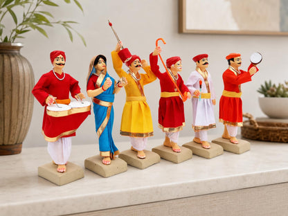 Niharika Collections Handmade Clay Terracotta | GONDHALI Folk Team – Set of 6 | Traditional Folk Art Miniature Idols