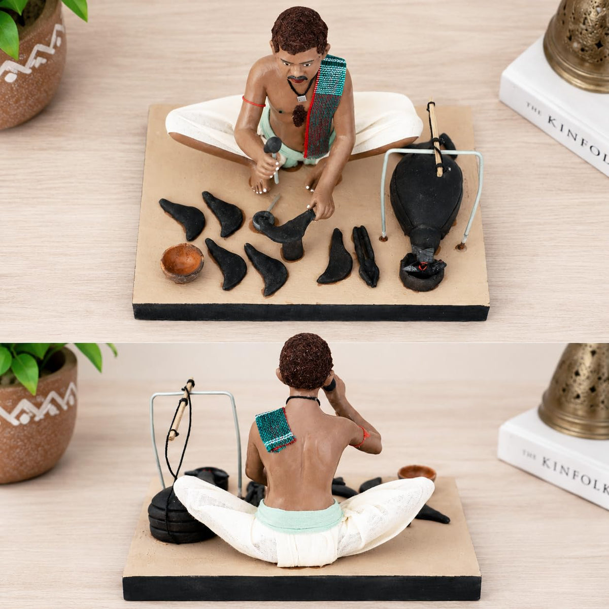 Niharika Krishnanagar Handmade Clay Blacksmith Idol for Home Décor & Gifting, Sitting Human Figure Miniature Showpiece, Multicolour Indian Art Figurine, 15.2 x 10.2 x 10.2 cm-1 Piece