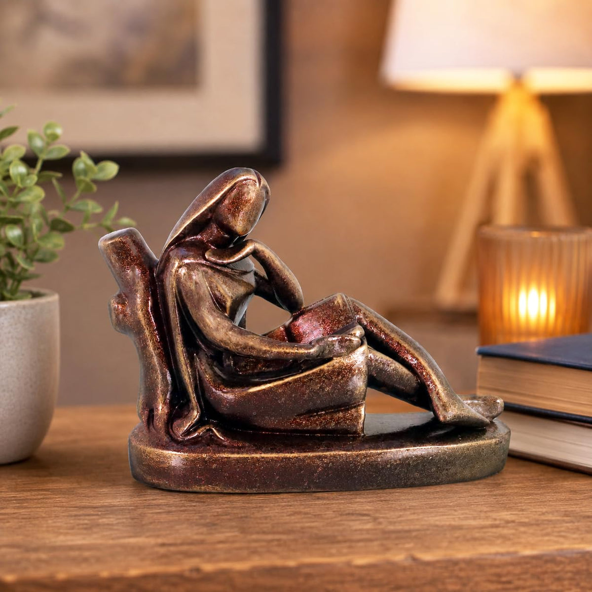 Niharika Collections Handmade Clay Terracotta Abstract Sculpture | Home Décor & Gift | Cultural Art | Reader Leaning on Tree Idol