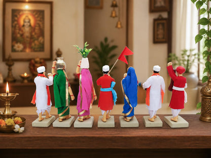 Niharika Collections Handmade Terracotta Clay Idols 6 Inch Clay Figurines Set of 7 | Traditional Handcrafted Standard Pandharpur Warkari for Home Mandir, Navratri Decor, Golu and Gifting