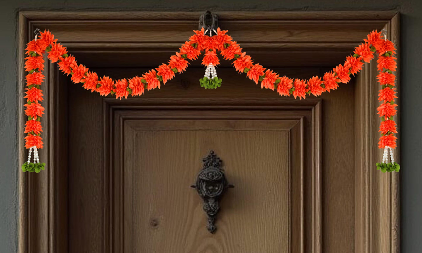 Toran for Main Door Entrance, Bandarwal for Festival, Pooja Mandir & Wedding, Handmade Traditional Flower Hanging for Home & Office Decor (42 inches 18 inches) Red