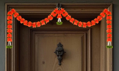 Toran for Main Door Entrance, Bandarwal for Festival, Pooja Mandir & Wedding, Handmade Traditional Flower Hanging for Home & Office Decor (42 inches 18 inches) Red