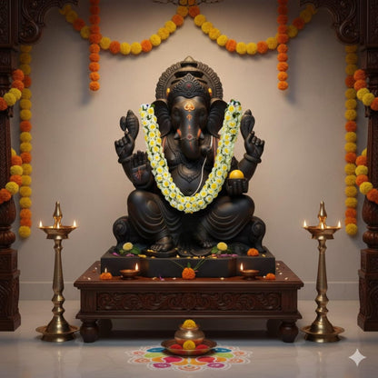 Shevanti Cream & Yellow Flower Garland for Pooja Mandir Decoration, Hanging Mala for Photo Frame, Haar Mala for God Idols, Photo Frames of Loved Ones, Ancestors, Pitra (40 inch)