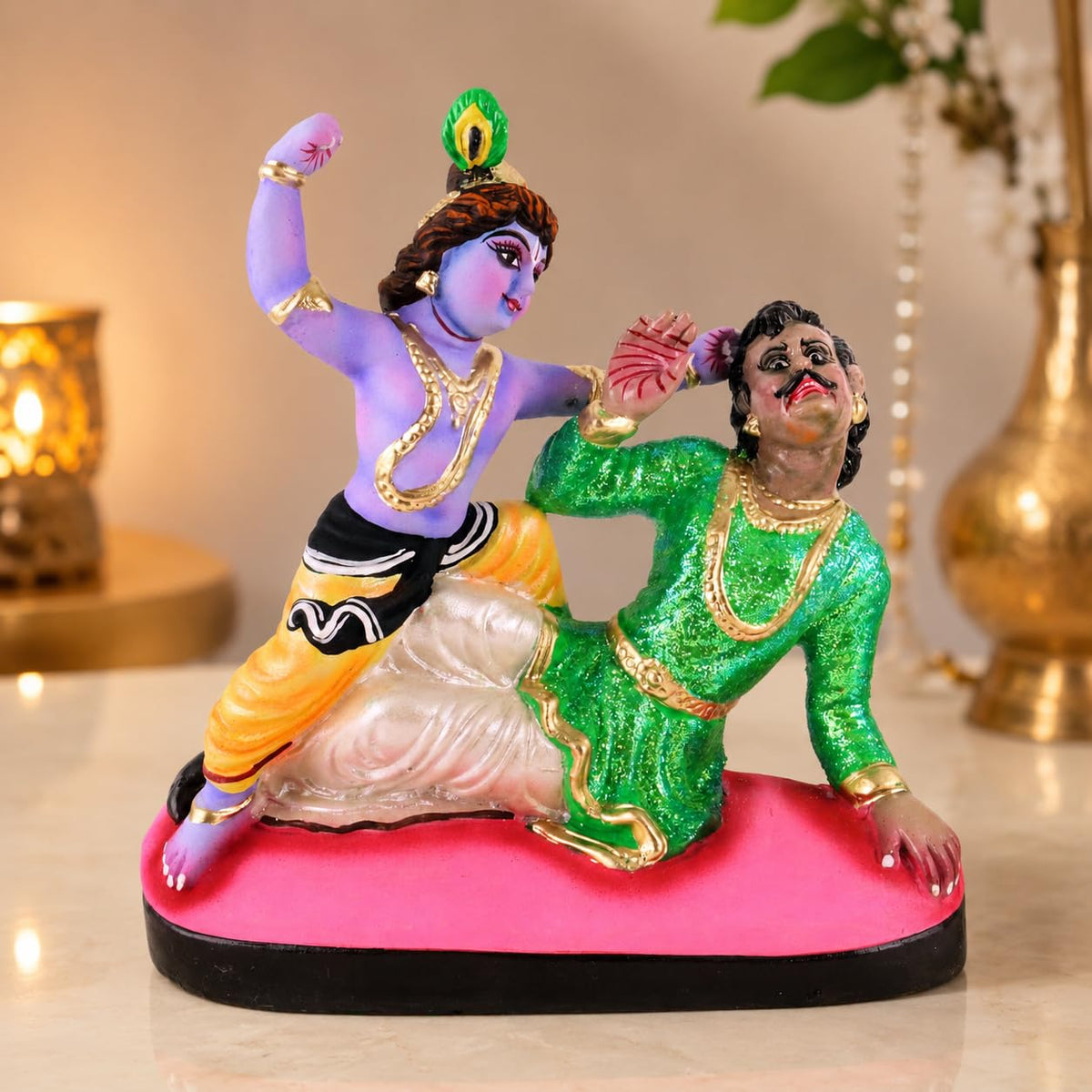 Niharika Collections Krishna's Kans Vadh Clay Terracotta Idol | Spiritual & Cultural Art | Handmade Décor & Gift