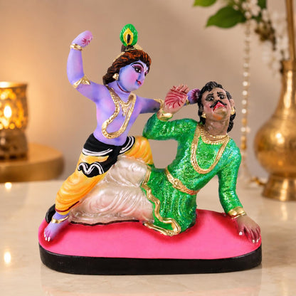 Niharika Collections Krishna's Kans Vadh Clay Terracotta Idol | Spiritual & Cultural Art | Handmade Décor & Gift