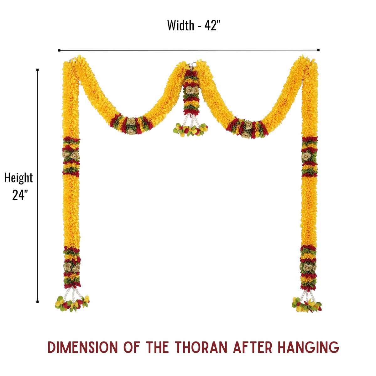 Toran for Main Door Entrance, Bandarwal for Festival, Pooja Mandir & Wedding, (42 inches x 24 inches) Handmade Traditional Flower Hanging for Home & Office Decor (Golden Yellow)