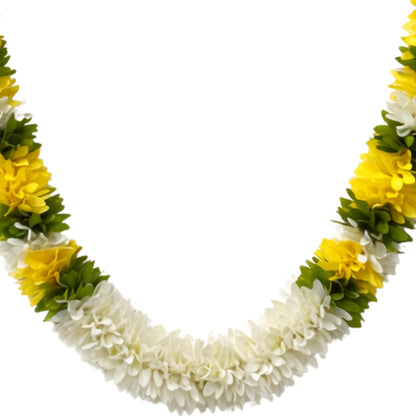 Flower Garland for Pooja Mandir Decoration, 40 Inches Hanging Mala for Photo Frame, Haar Mala for God Idols, Photo Frames of Loved Ones, Ancestors, Pitra & Pooja Room Décor (Yellow)