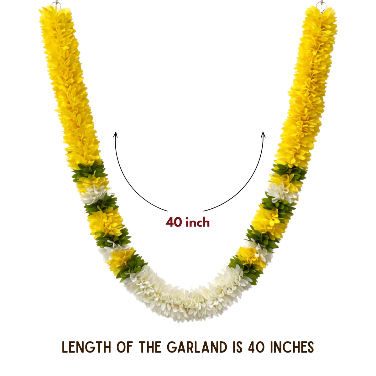 Flower Garland for Pooja Mandir Decoration, 40 Inches Hanging Mala for Photo Frame, Haar Mala for God Idols, Photo Frames of Loved Ones, Ancestors, Pitra & Pooja Room Décor (Yellow)