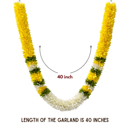Flower Garland for Pooja Mandir Decoration, 40 Inches Hanging Mala for Photo Frame, Haar Mala for God Idols, Photo Frames of Loved Ones, Ancestors, Pitra & Pooja Room Décor (Yellow)