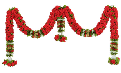 Toran for Main Door Entrance, Bandarwal for Festival, Pooja Mandir & Wedding, Handmade Traditional Flower Hanging for Home & Office Decor (42 inches 18 inches) Red