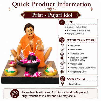 Niharika Collections Krishnanagar Handmade Terracotta Clay | Basic- Sitting Human Figure Miniature Idol - Priest | Home Decor, Golu Display and Gifting