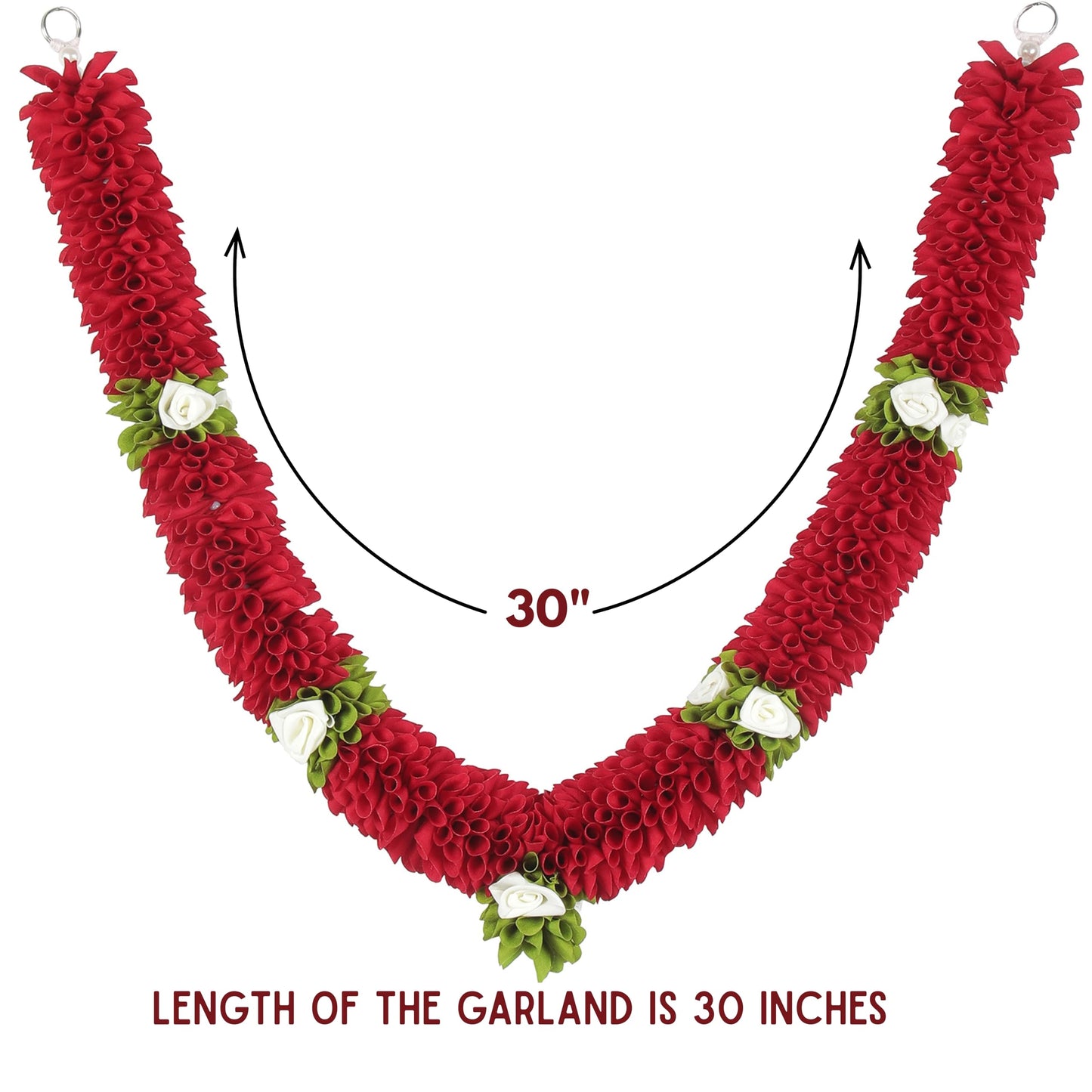 Artificial Garland for Home Decoration, 30 Inches Handcrafted Artificial Rose Flower Garland for Sankranti Ugadi Varamahalakshmi Wedding Event, Diwali & Navaratri Festivals (Red)