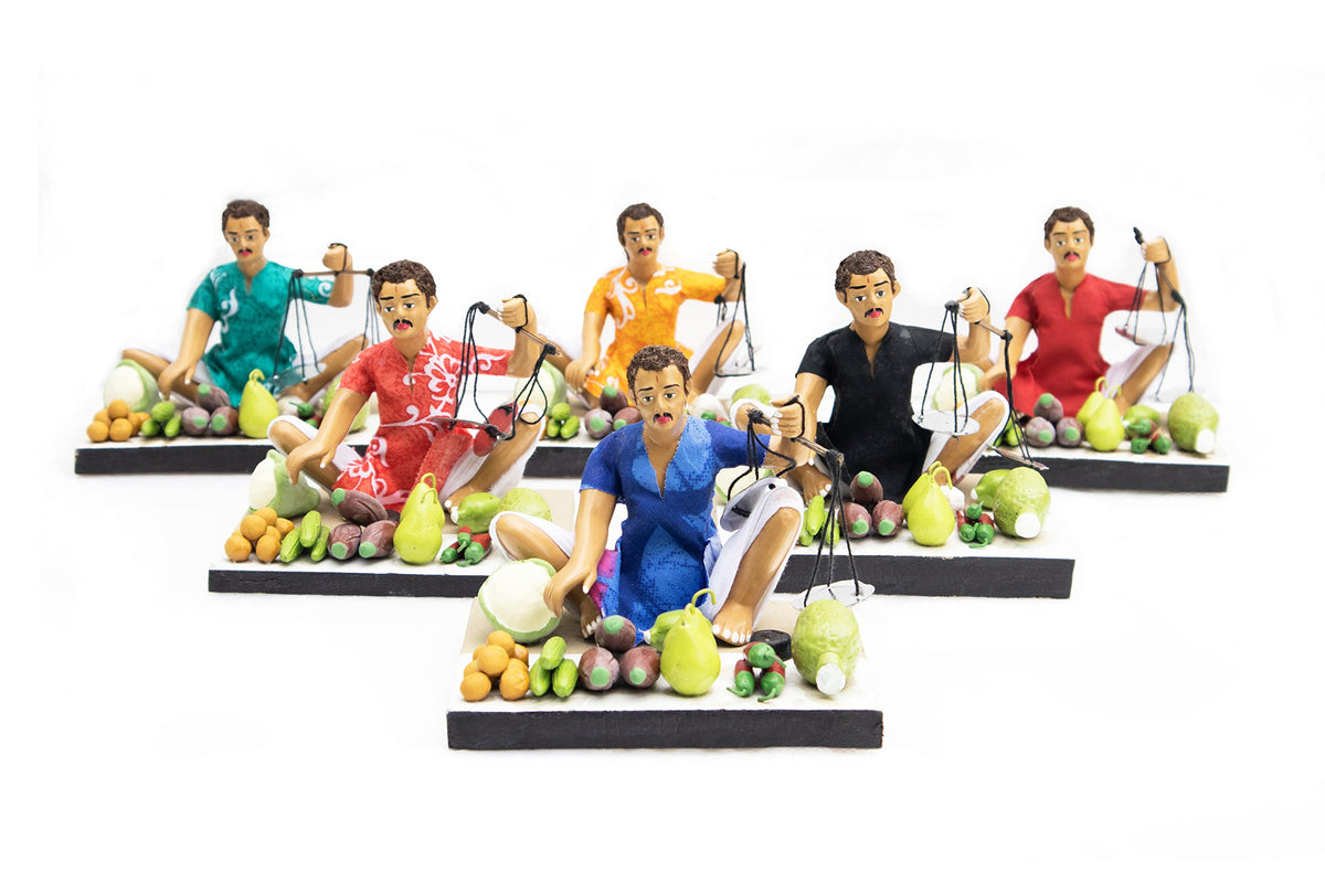 Niharika Collections Krishnanagar Handmade Terracotta Clay | Basic- Sitting Human Figure Miniature Idol - Vegetable Seller Home Decor, Golu Display and Gifting
