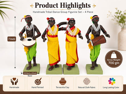 Niharika Collections Krishnanagar Handmade Clay Tribal Tiger Hunter Group Idol | Terracotta Folk Human Figurines | Traditional Home Decor & Gift Showpiece | Set of 5