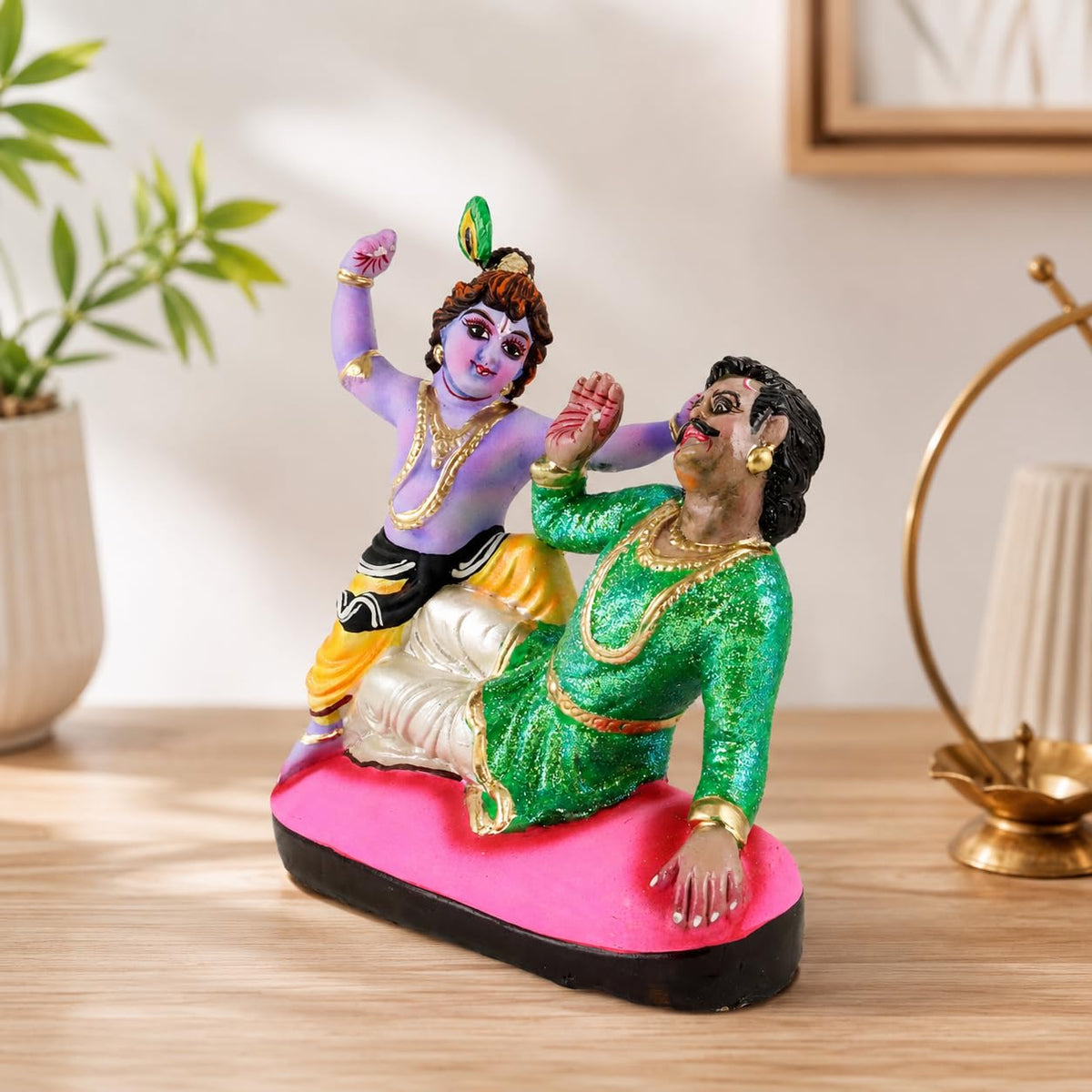 Niharika Collections Krishna's Kans Vadh Clay Terracotta Idol | Spiritual & Cultural Art | Handmade Décor & Gift