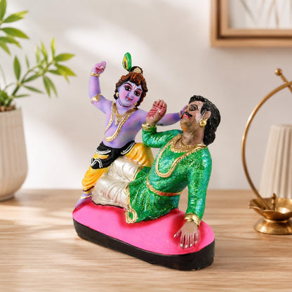 Niharika Collections Krishna's Kans Vadh Clay Terracotta Idol | Spiritual & Cultural Art | Handmade Décor & Gift