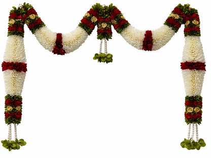 Maroon & Green Hanging Artificial Flower Toran for Main Door Entrance, Reusable Thoran for Pooja Mandir, Living Room & Home Décor, Bandarwal for Festival Decoration (42x25 inch)
