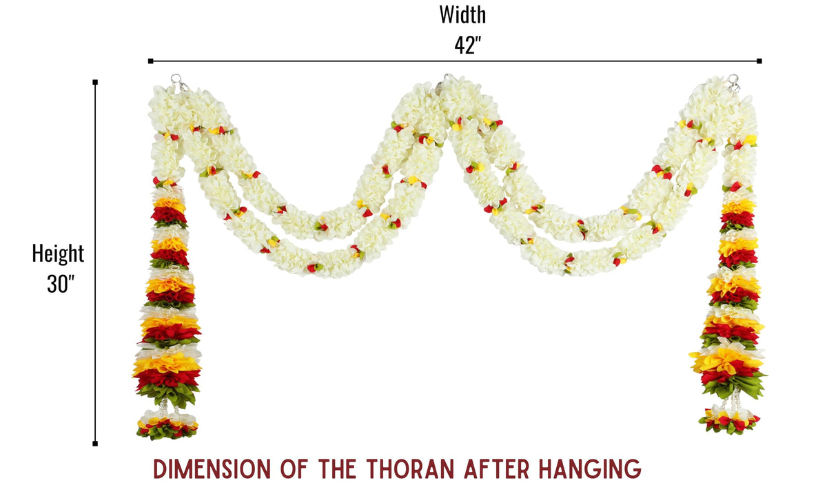 Toran for Main Door Entrance, Bandarwal for Festival, Pooja Mandir & Wedding, Handmade Traditional Flower Hanging for Home & Office Decor (42 inches 30 inches) Off White